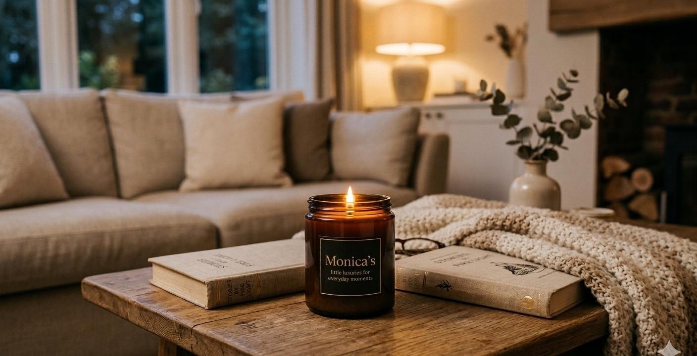 Evening candlelit sanctuary with vintage books and linen